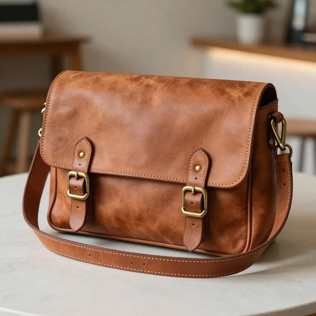 Vintage Leather Messenger Bag — view 4